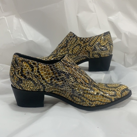 WOMEN’S Dingo Yellow Black Snakeskin Leather Healed Bootie Size 7.5M - Picture 7 of 12